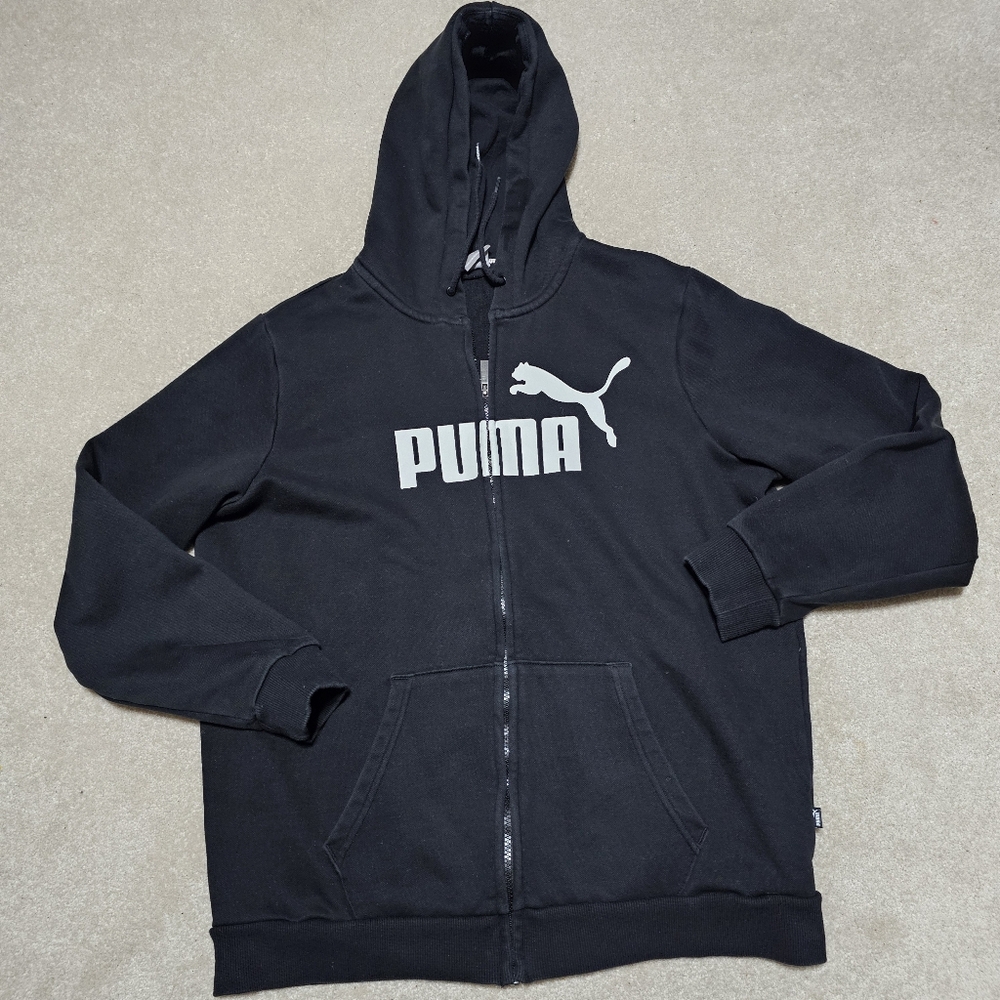 PUMA Black Big Logo Full-Zip Hoodie Sweatshirt Large